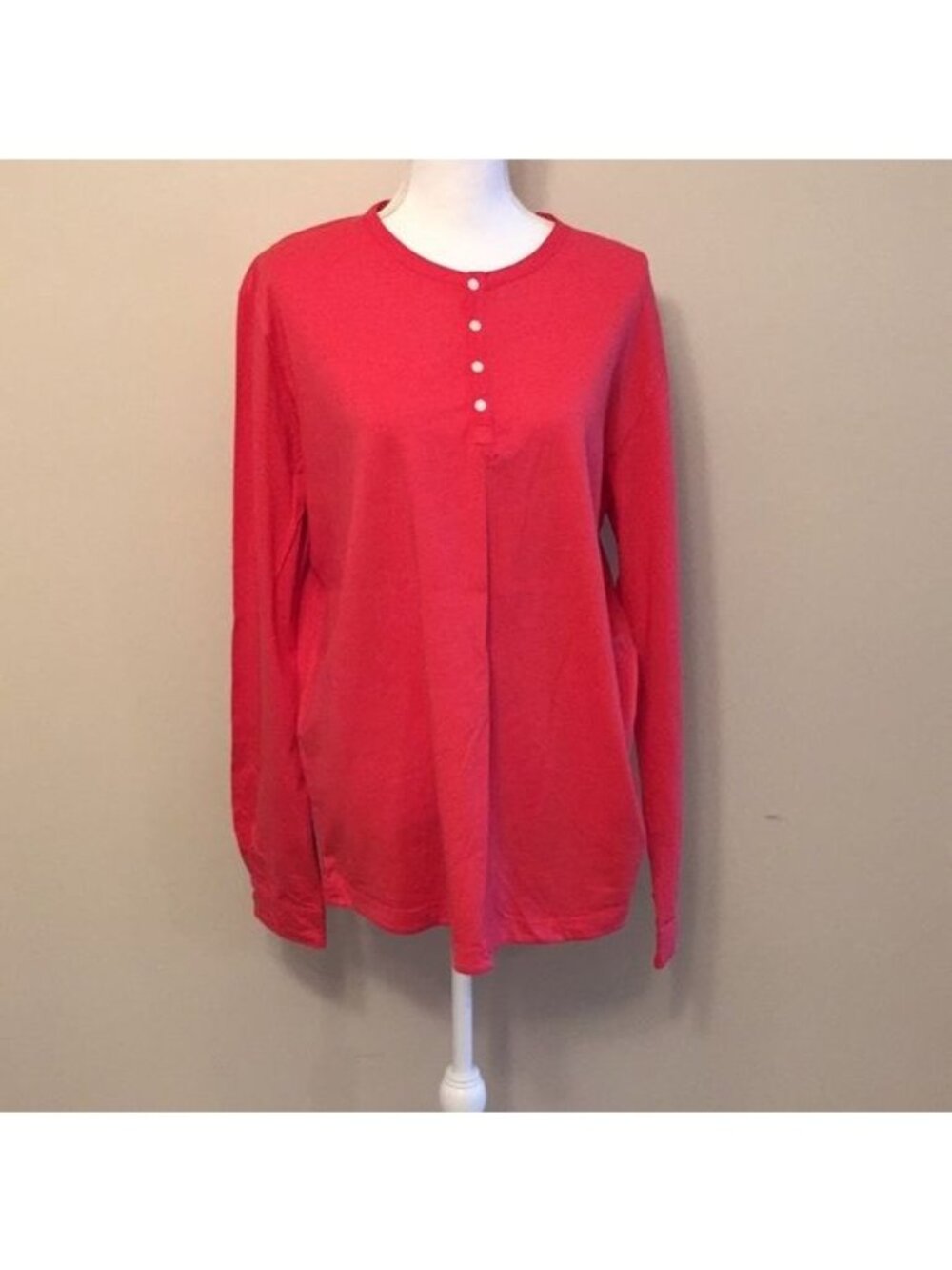 Lands’ End red 1/4 Button front long sleeve L